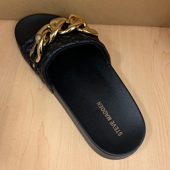 Steve Madden Zoray Golden Chain Link Slide Sandals - Picture 6 of 8